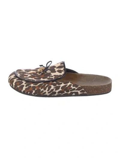 Pre-owned Tory Burch Animal Print Mules In Brown