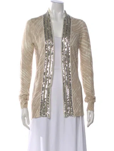 Pre-owned Tory Burch Animal Print Open Front Sweater In Neutral