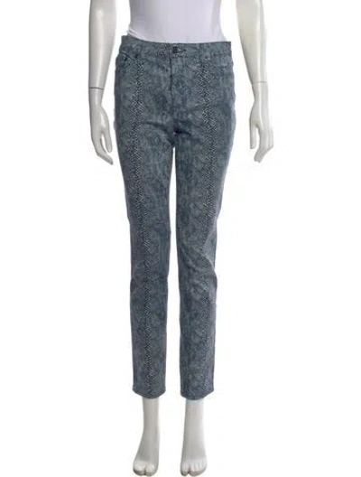 Pre-owned Tory Burch Animal Print Straight Leg Pants In Blue