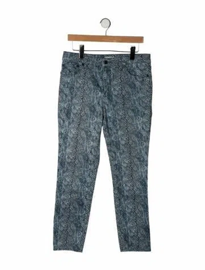 Pre-owned Tory Burch Animal Print Straight Leg Pants In Blue