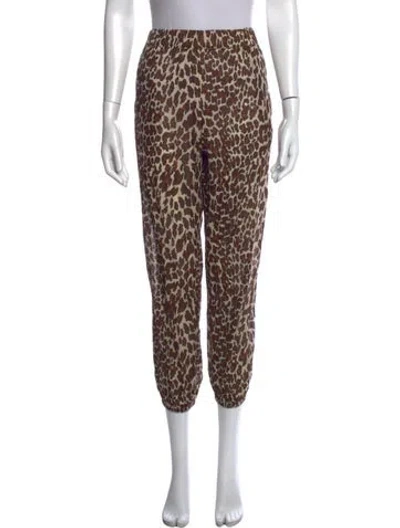Pre-owned Tory Burch Animal Print Straight Leg Pants In Brown