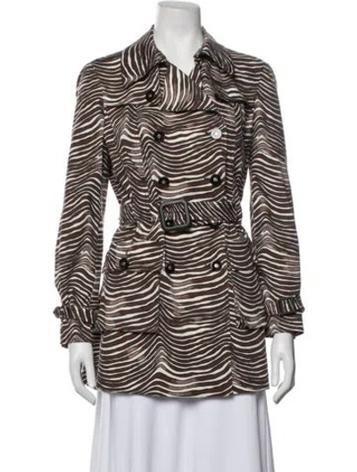 Pre-owned Tory Burch Animal Print Trench Coat In Brown
