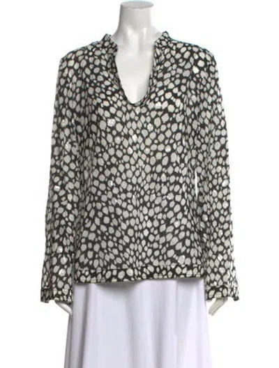 Pre-owned Tory Burch Animal Print V-neck Blouse In Multi