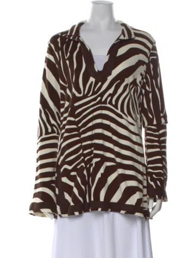 Pre-owned Tory Burch Animal Print V-neck Top In Multi