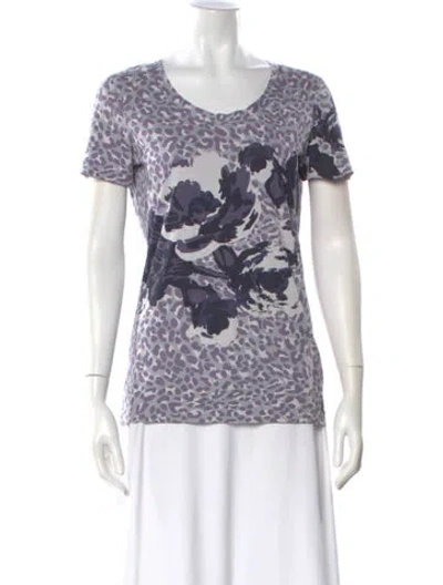 Pre-owned Tory Burch Animal Print V-neck T-shirt In Purple