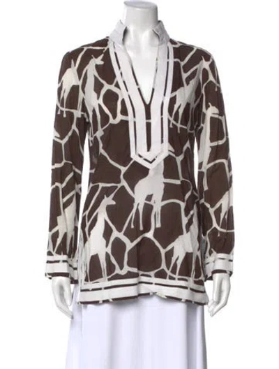 Pre-owned Tory Burch Animal Print V-neck Tunic In Brown