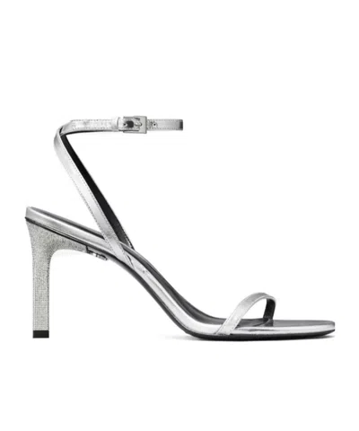 Tory Burch Ankle Strap Heeled Sandals In Silver