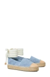 Tory Burch Bicolor Denim Ankle-wrap Espadrilles In Blue Cloud/naturale