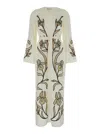 Tory Burch Applique Linen Caftan In Beige