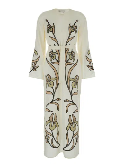 Tory Burch Applique Linen Caftan In White