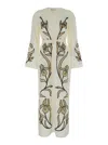 Tory Burch Applique Linen Caftan In Beige