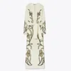 Tory Burch Applique Linen Caftan In Ivory