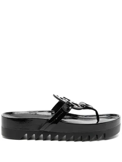 Tory Burch Appliqué-logo Leather Flip-flops In Black