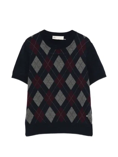 Tory Burch Argyle Knit Sweater In Blue