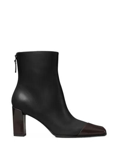 Tory Burch Asymmetric Cap-toe Ankle Boots In Black