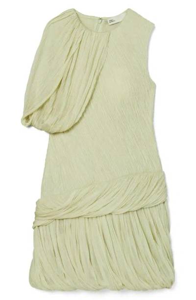Tory Burch Asymmetric Draped Silk Minidress In Khaki Sage | ModeSens