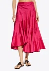 Tory Burch Flared High Waist Silk Skirt In Pink