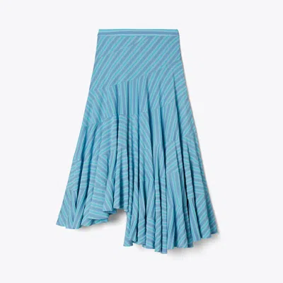 Tory Burch Asymmetric Jersey Skirt In Blue Multi Striped Luxe Mercerized