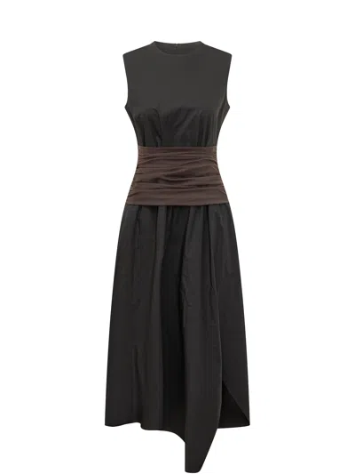 Tory Burch Asymmetric Stretch-cotton Poplin Midi Dress In Black