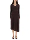 Tory Burch Asymmetrical Midi Dress In Brown