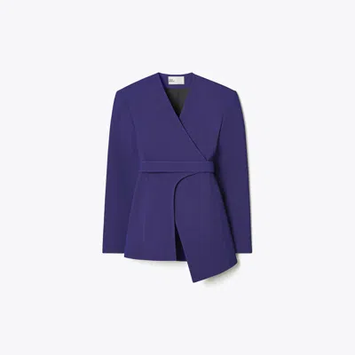 Tory Burch Asymmetrical Piqué Wrap Jacket In Purple