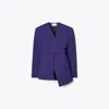 Tory Burch Asymmetrical Pique Wrap Jacket In Ballpoint Blue