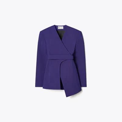 Tory Burch Asymmetrical Pique Wrap Jacket In Ballpoint Blue