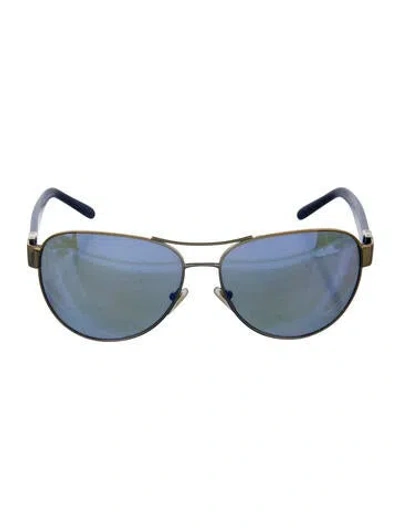 Pre-owned Tory Burch Aviator Mirrored Sunglasses In Blue