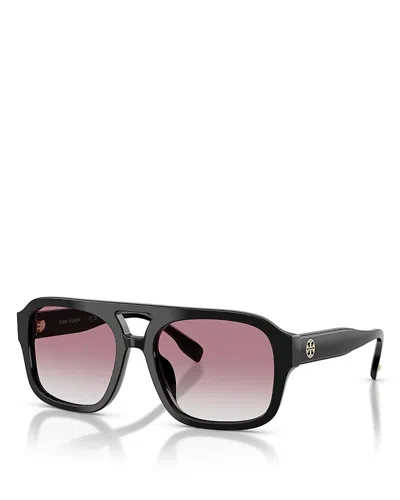 Tory Burch Double-bridge Square-frame Sunglasses In Black