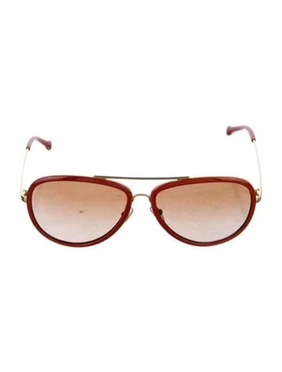 Pre-owned Tory Burch Aviator Tinted Sunglasses In Brown