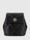 Tory Burch Kira Black Backpack With Metallic Logo Plate On The Front In Quilted Leather Woman In Black