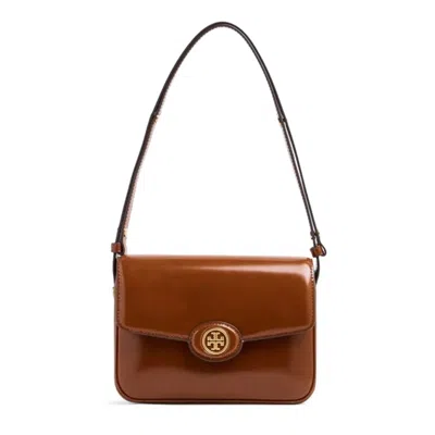 Tory Burch Robinson Spazzolato Shoulder Bag In Dark Sienna