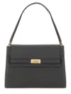 Tory Burch Structured Leather Shoulder Bag With Gold-tone Clasp In Black
