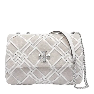 Tory Burch Canvas Woven Flap Bag With Sliding Chain In Neutral