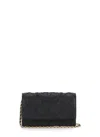 Tory Burch Stitched Leather Shoulder Bag With Embossed Logo In Black