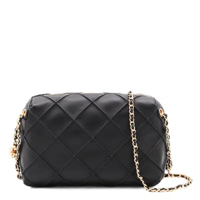 Tory Burch Fleming Black Diamond Quilted Shoulder Bag With Chain-link Shoulder Strap In Leather Woman