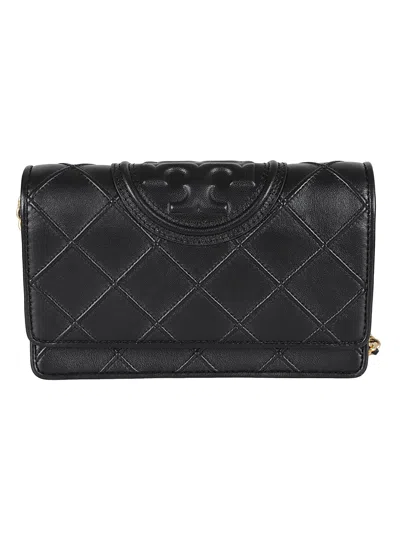 Tory Burch Fleming Leather Wallet On Chain In Black