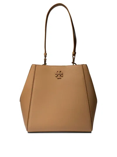 Tory Burch Chic Beige Leather Bucket Bag In Brown