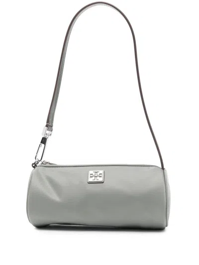 Tory Burch Virginia Cylinder Bag With Double-t Plaque In Gray