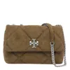 Tory Burch Kira Diamond Quilt Suede Small Convertible Bag Deep Olive In Green