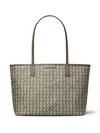 Tory Burch Ever Ready Grey Tote Bag With Logo Patch On The Front And All-over Double T Motif In Cotton Woman In Grey