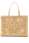 Tory Burch Neutral Ella Straw Crochet Tote Bag