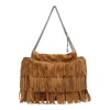 Tory Burch Hobo Bag With Chain And Fringe Straps In Gray