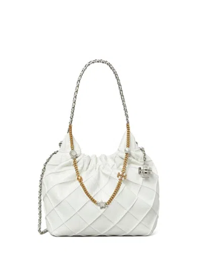 Tory Burch Mini Distressed Leather Shoulder Bag In White