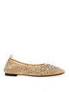 Tory Burch Beige Ballet Flats With All-over Crystals Application In Tech Fabric Woman In Beige
