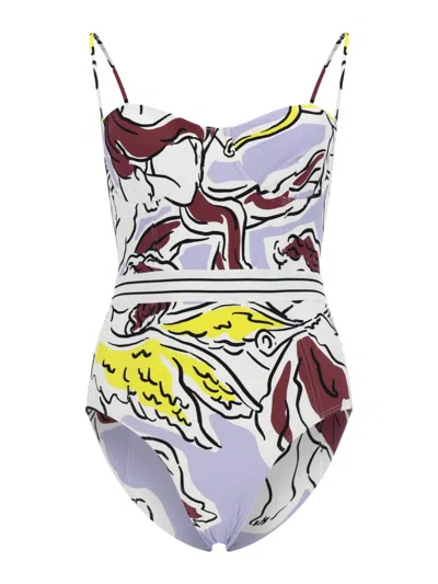 Tory Burch Sweetheart Neck One Piece Artistic Print In Purple