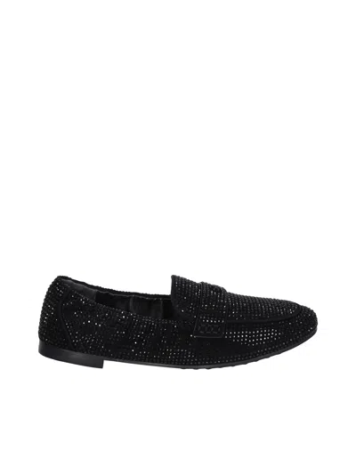 Tory Burch Embellished Leather Loafers In Black