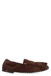 Tory Burch Ballet Fringe Suede Loafers With Rubber Sole In Brown