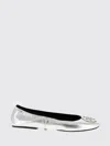 Tory Burch Silver Colored Ballerinas With Logo Plaque On The Front And Elasticated Design In Leather Woman In Silver