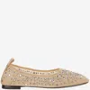 Tory Burch Beige Ballet Flats With All-over Crystals Application In Tech Fabric Woman In Multicolour